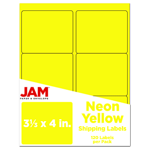 JAM Paper Mailing Address Labels, Rectangle, 3 1/3" x 4", Neon Yellow, Pack Of 120