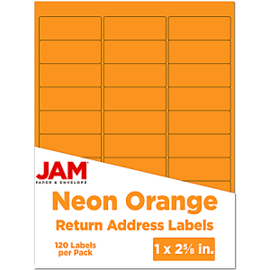 JAM Paper Mailing Address Labels, Rectangle, 1" x 2 5/8", Neon Orange, Pack of 120