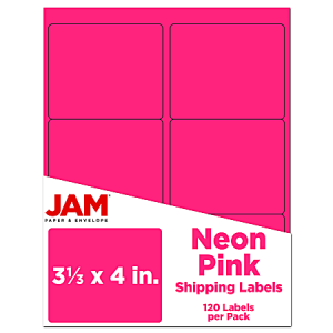JAM Paper Mailing Address Labels, Rectangle, 3 1/3" x 4", Neon Pink, Pack Of 120