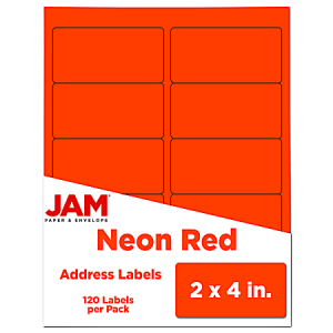 JAM Paper Mailing Address Labels, Rectangle, 2" x 4", Neon Red, Pack Of 120
