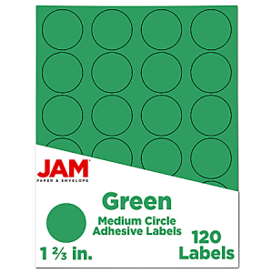 JAM Paper Circle Label Sticker Seals, 1 2/3", Green, Pack Of 120