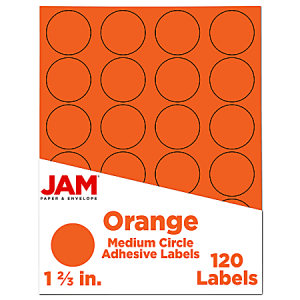 JAM Paper Circle Label Sticker Seals, 1 2/3", Orange, Pack Of 120