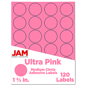 JAM Paper Circle Label Sticker Seals, 1 2/3", Pink, Pack Of 120