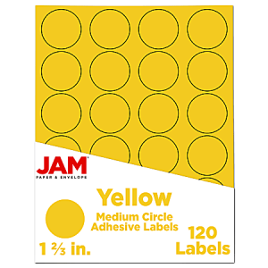 JAM Paper Circle Label Sticker Seals, 1 2/3", Yellow, Pack Of 120