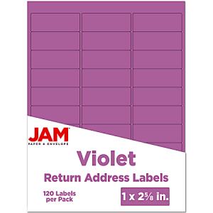 JAM Paper Mailing Address Labels, Rectangle, 2 5/8" x 1", Purple, Pack Of 120