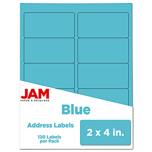 JAM Paper Mailing Address Labels, Rectangle, 2" x 4", Blue, Pack Of 120
