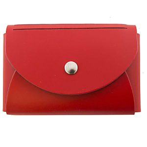 JAM Paper Leather Business Card Case, Round Flap, 2 1/2" x 4" x 3/4", Red