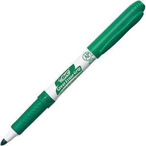 BIC Great Erase Fine Point Whiteboard Marker - Fine Point Type - Chisel Point Style - Green - Green Barrel - 12 / Dozen
