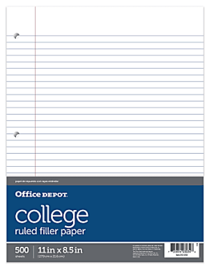 Office Depot Brand Ruled Filler Paper, 8 1/2" x 11", College Ruled, White, Ream Of 500 Sheets