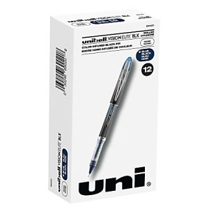 uni-ball Vision Elite BLX Infusion Liquid Ink Rollerball Pens, Micro Point, 0.5 mm, Black Barrel, Black/Blue Ink, Pack Of 12
