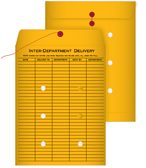 Quality Park Interdepartment String & Button Closure Envelopes, 9" x 12", 1-Sided Narrow Rule, Brown, Box Of 100
