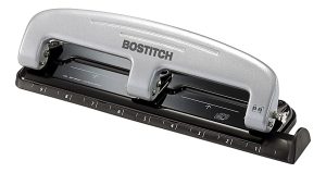 Bostitch EZ Squeeze Three-Hole Punch, 12 Sheet Capacity, Black/Silver
