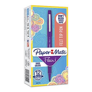 Paper Mate Flair Porous-Point Pens, Medium Point, 0.7 mm, Purple Barrel, Purple Ink, Pack Of 12