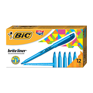 BIC® Brite Liner® Highlighters, Chisel Tip, Blue, Box Of 12