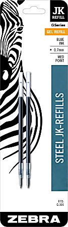 Zebra G-301 JK Gel Stainless Steel Pen Refills, 0.7 mm, Blue Ink, Pack Of 2