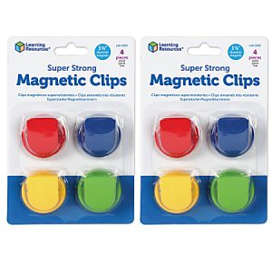 Learning Resources Super Strong Magnetic Clips, 1 1/2", 50 Pages, Assorted Colors, 4 Hooks Per Pack, Set Of 2 Packs
