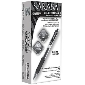 Zebra Sarasa Gel Ink Retractable Pens, Medium Point, 0.7 mm, Clear Barrel, Blue Ink, Pack Of 12