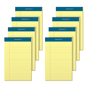 TOPS Docket Writing Tablet, 5" x 8", Legal Ruled, 50 Sheets, Canary, Pack Of 8 Pads