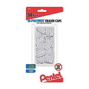 Pentel Hi-Polymer Eraser Caps, White, Pack Of 50
