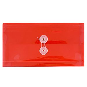JAM Paper Booklet Plastic Envelopes, #10, Button & String Closure, Pink, Pack Of 12