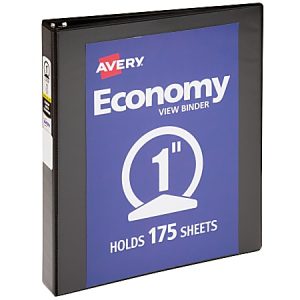 Avery Economy View 3 Ring Binder, 1 Inch Round Rings, Black, 1 Binder