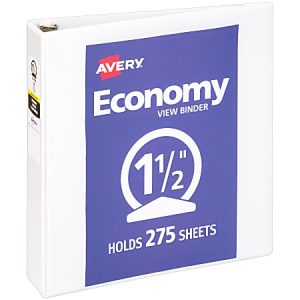 Avery Economy View 3 Ring Binder, 1.5" Round Rings, White, 1 Binder