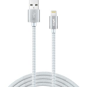 XYST Charge and Sync USB to Lightning Braided Cable, 10 Ft. (White) - 10 ft Lightning/USB Data Transfer Cable for iPhone, iPod, iPad, Charger - First End: 1 x Lightning - Male - Second End: 1 x USB Type A - Male - MFI - White