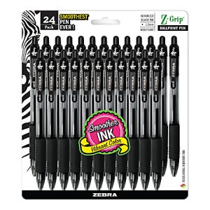 Zebra® Z-Grip™ Retractable Ballpoint Pens, Medium Point, 1.0 mm, Clear Barrel, Black Ink, Pack Of 24