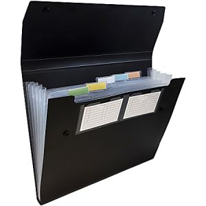 JAM Paper Plastic 6-Pocket Expanding Folder, 1-1/2" Expansion, 9" x 13", Black