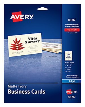 Avery Printable Business Cards With Sure Feed Technology For Inkjet Printers, 2" x 3.5", Ivory, 250 Blank Cards