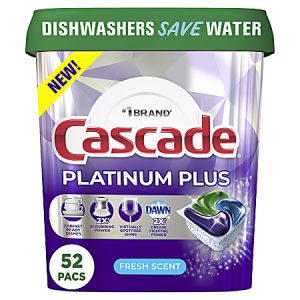 Cascade Platinum Plus ActionPacs Dishwasher Detergent Pods, Fresh Scent, 28.4 Oz, Box Of 52 Pods