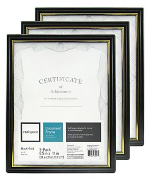 Realspace Document And Certificate Holders, 8-1/2" x 11", Black/Gold, Pack Of 3 Holders