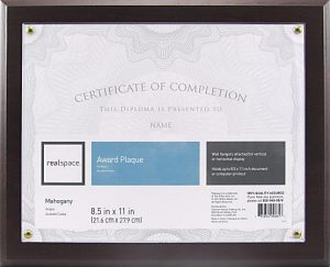 Realspace Award Plaque, 8-1/2" x 11", Mahogany