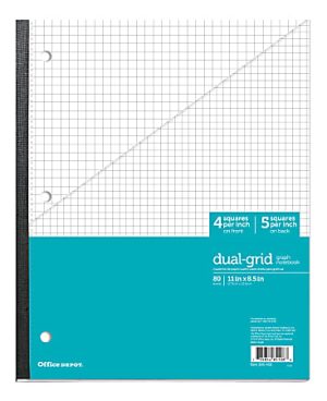 Office Depot Brand Wireless Notebook, 8 1/2" x 11", 1 Subject, Dual-Sized Quadrille Ruled (4" x 4", 5" x 5"), 80 Sheets, Teal