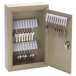 Office Depot Brand High-Security Locking 30-Key Cabinet, 12 11/16"H x 8 1/8"W x 2 1/2"D, Sand