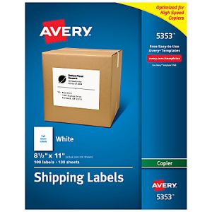 Avery Shipping Labels For Copiers, 5353, 8-1/2" x 11", White, Pack Of 100