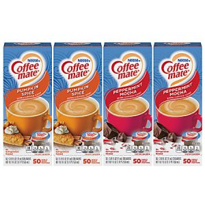 Coffee-Mate Creamer Seasonal Pack, 0.38 Oz, 50 Creamers Per Box, Pack Of 4 Boxes