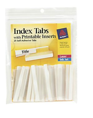 Avery Insertable Self-Adhesive Index Tabs With Printable Inserts, 2", Clear, Pack Of 25