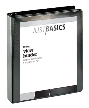 Just Basics Basic View 3-Ring Binder, 1 1/2" D-Rings, Black