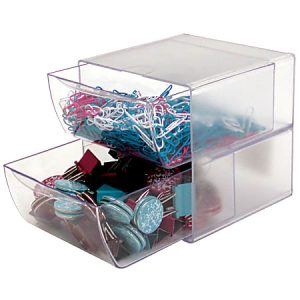Deflecto Stackable Cube With 2 Drawers, 6"H x 6"W x 7 1/8"D, Clear