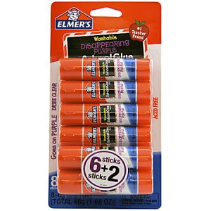 Elmer's Washable Disappearing Purple School Glue Sticks, 0.21 Oz., Pack Of 6 + 2 Bonus Sticks