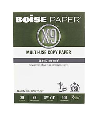 Boise X-9 Multi-Use Printer & Copier Paper, Letter Size (8 1/2" x 11"), Ream Of 500 Sheets, 92 (U.S.) Brightness, 20 Lb, White