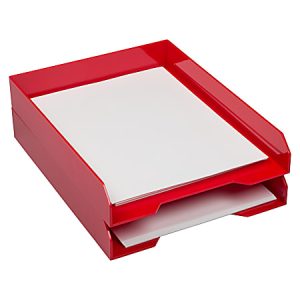 JAM Paper Stackable Paper Trays, 2"H x 9-3/4"W x 12-1/2"D, Red, Pack Of 2 Trays