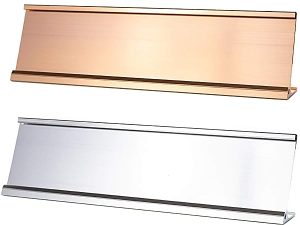 Slide-In Metal Wraparound Desk Sign Holder Gold or Silver, 2" x 12"