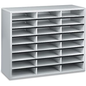 Fellowes Literature Organizer, 24 Compartments, 23 7/16"H x 29 7/16"W x 11 7/8"D, Dove Gray