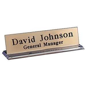 Custom Engraved Plastic Desk Signs With Plexiglass Holder, 2" x 8"