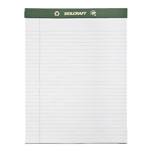 SKILCRAFT 80% Recycled Chlorine-Free Writing Pads, Letter Size, 8 1/2" x 11", 25 Sheets, Pack Of 12 (AbilityOne 7530-01-516-9627)