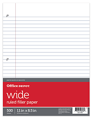 Office Depot Brand Ruled Filler Paper, 8 1/2" x 11", Wide Ruled, White, Pack Of 500 Sheets