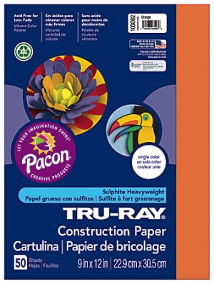 Tru-Ray Construction Paper, 50% Recycled, 9" x 12", Orange, Pack Of 50