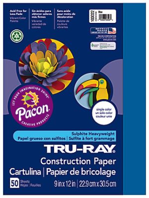 Tru-Ray Construction Paper, 50% Recycled, 9" x 12", Blue, Pack Of 50
